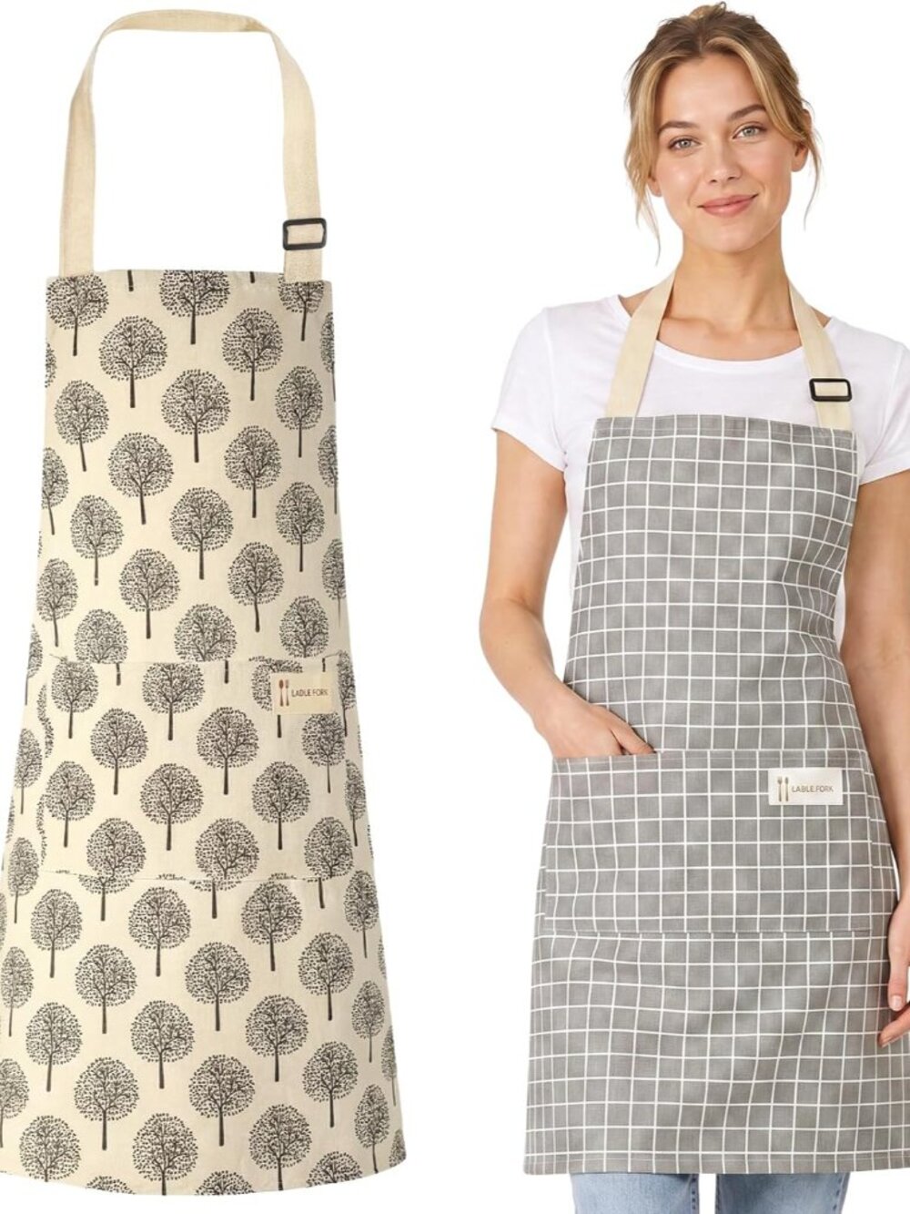 2 Pack Aprons with 2 Pocket for Women Men Soft Linen Adjustable Bib Kitchen for